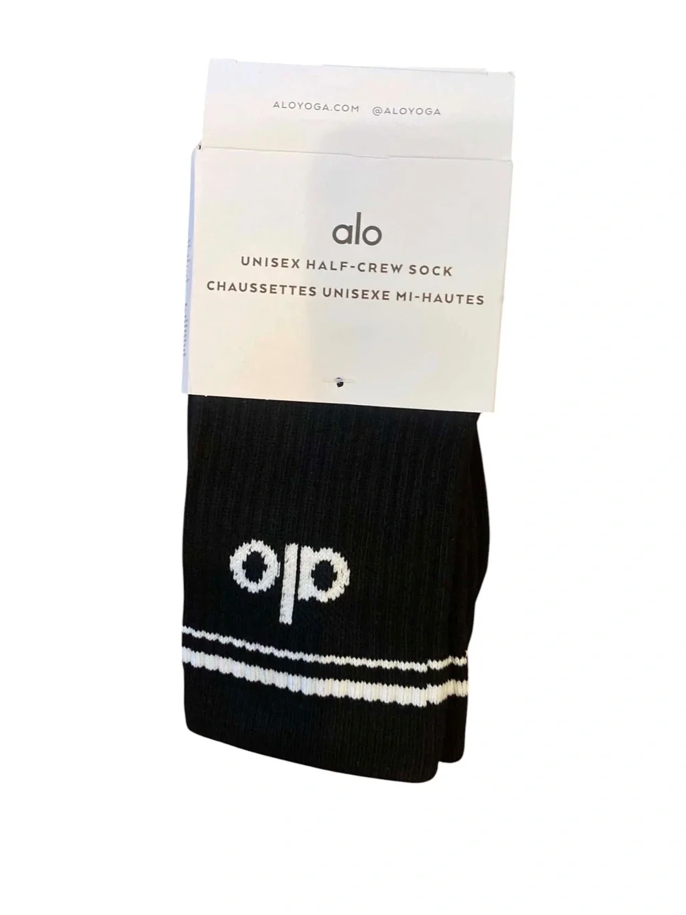 NWT Alo Yoga  UnisexHalf Crew Socks BLACK/WHITE Size Medium
